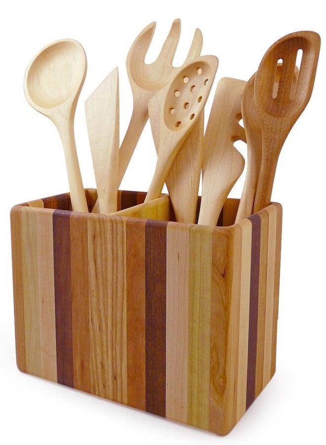 Modern Artisans American Made Mixed Wood Utensil Holder Crock, Double Size - Image 4